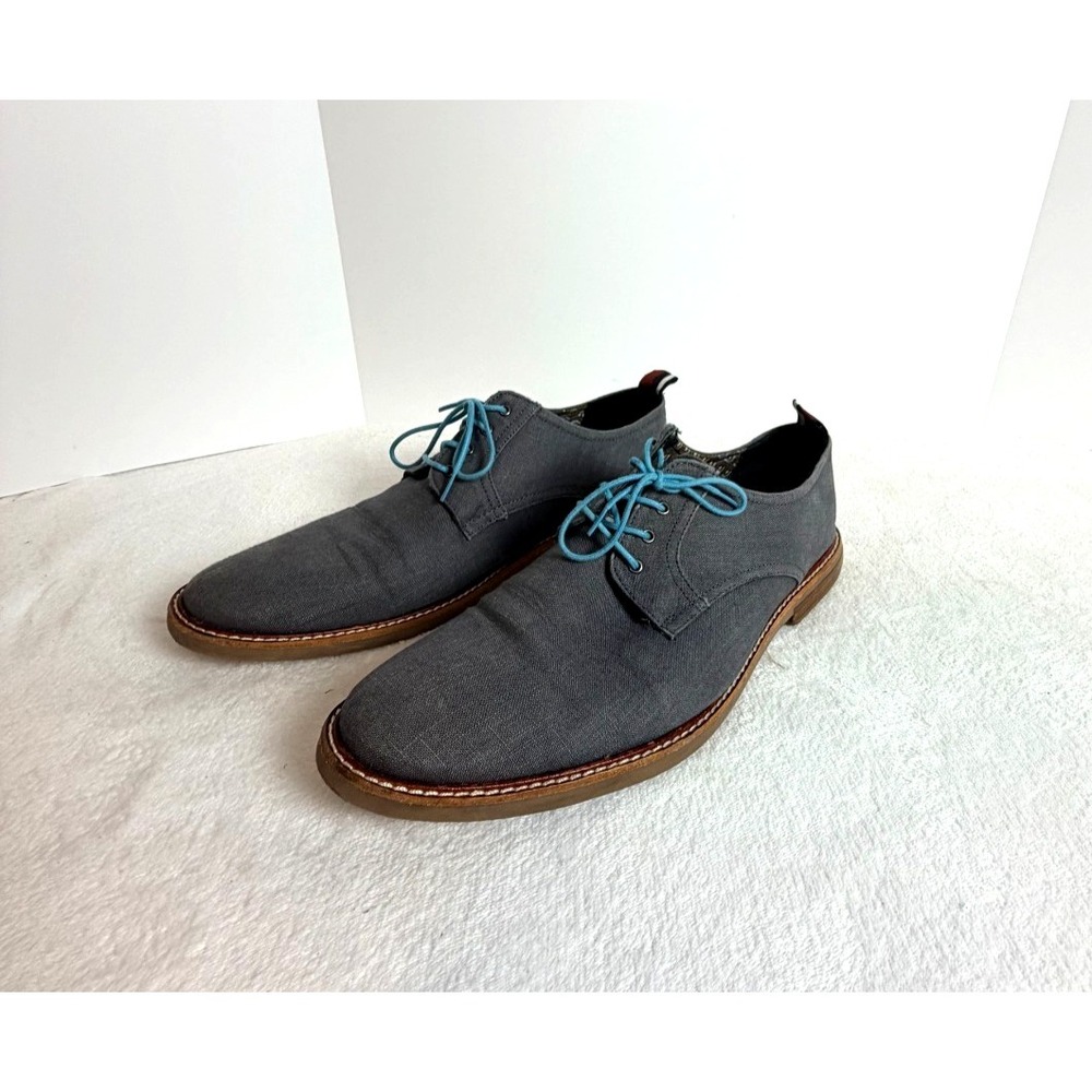 Ben Sherman Men's Gray Canvas Derby Oxford Shoes Blue Laces Size 12